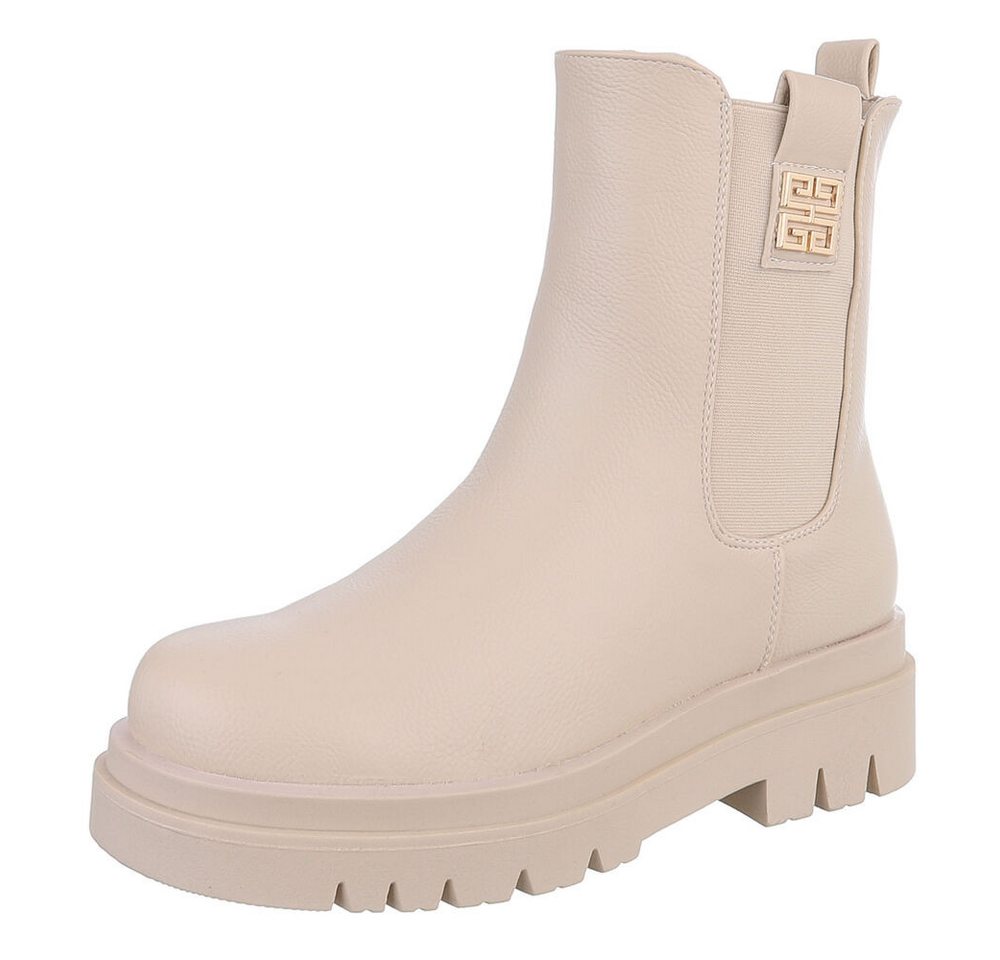 Ital-Design Elegante Chelsea Boots mit komfortabler Sohle für Damen Plateaustiefelette (90598541) Blockabsatz Stiefeletten in Beige