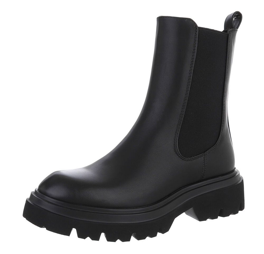 Ital-Design Elegante Chelsea Boots mit rutschfester Sohle für Damen Plateaustiefelette (90109971) Blockabsatz Stiefeletten in Schwarz