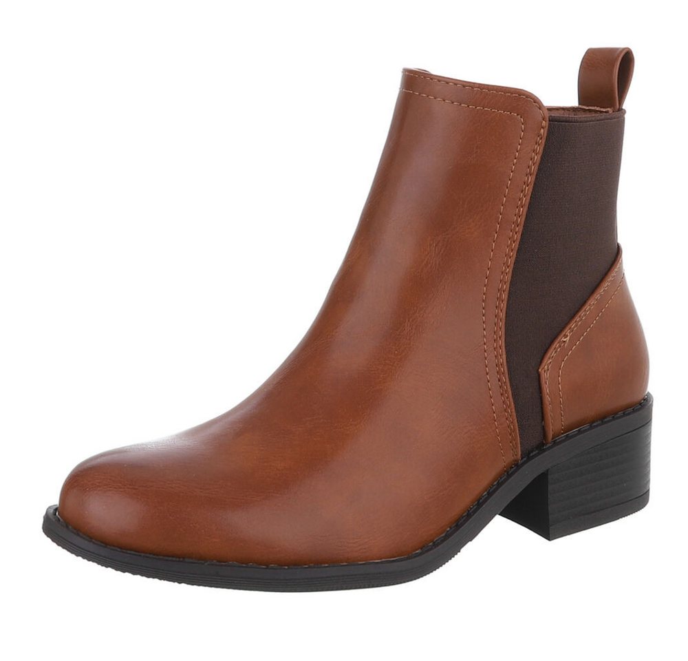 Ital-Design Elegante Chelsea-Stiefel für Damen – Komfort & Stil Stiefelette (90169382) Blockabsatz Chelsea Boots in Camel
