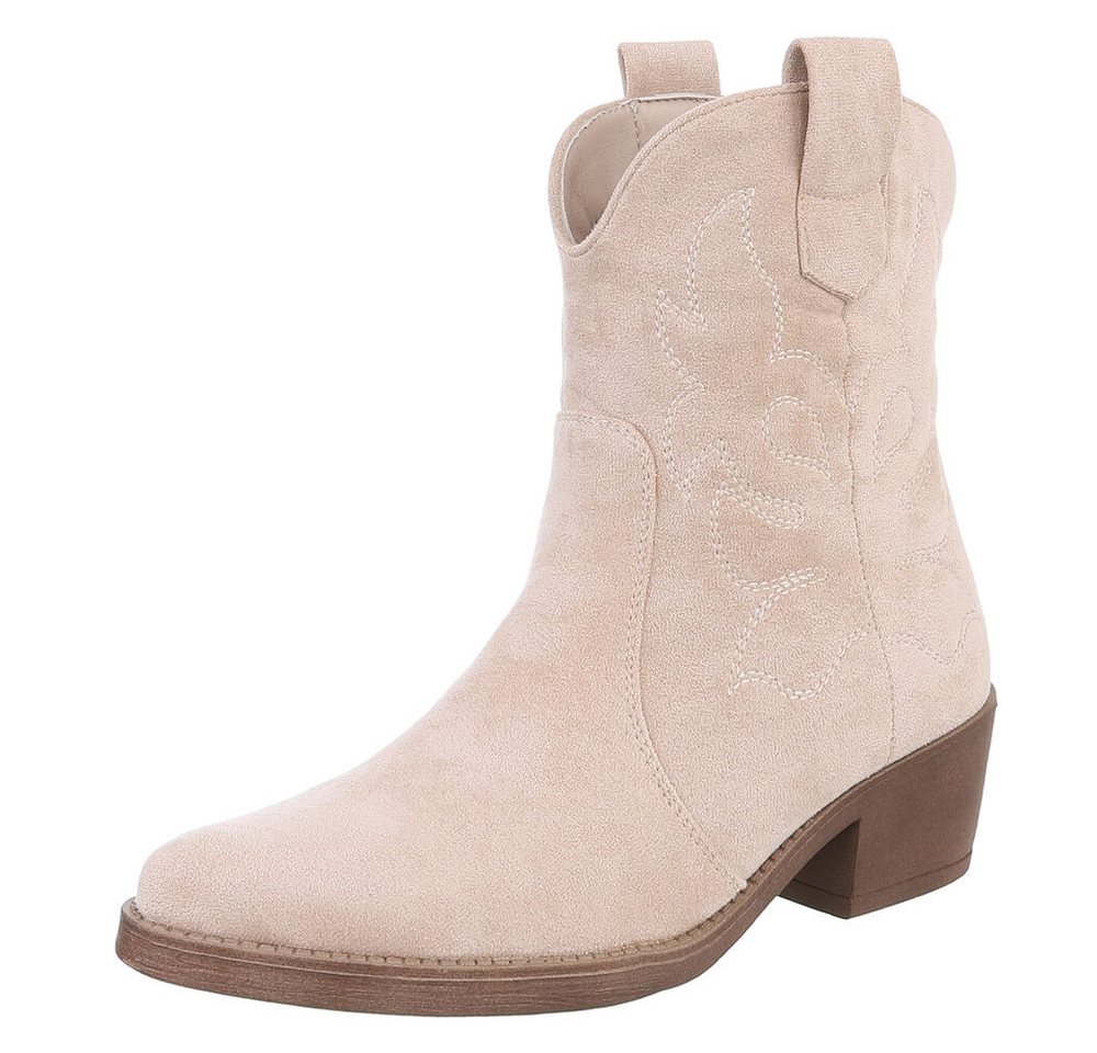 Ital-Design Elegante Cowboy-Stiefel aus Kunstleder mit Blockabsatz Westernstiefelette (77747551) Blockabsatz Stiefeletten in Beige