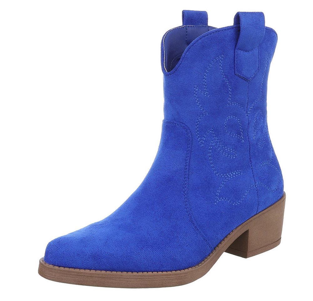Ital-Design Elegante Cowboy-Stiefel aus Kunstleder mit Blockabsatz Westernstiefelette (89938092) Blockabsatz Stiefeletten in Neonblau
