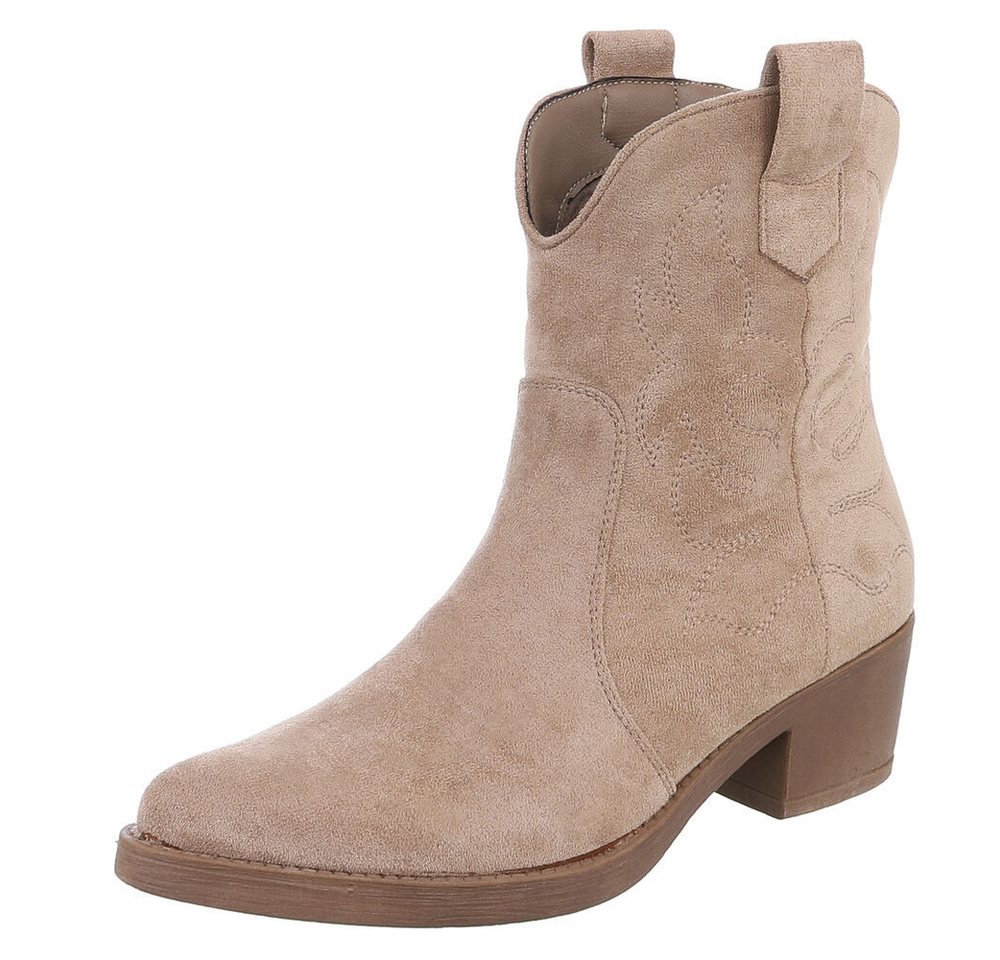 Ital-Design Elegante Cowboy-Stiefel aus Kunstleder mit Blockabsatz Westernstiefelette (89938111) Blockabsatz Stiefeletten in Hellbraun