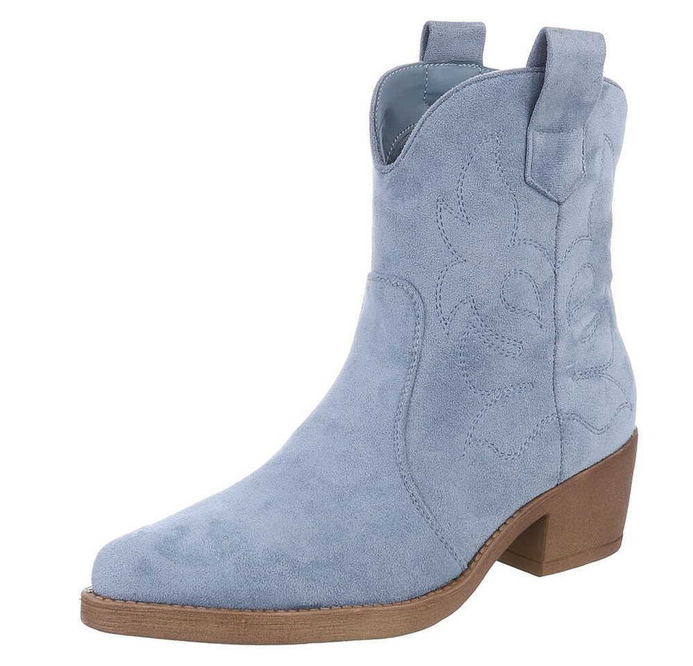 Ital-Design Elegante Cowboy-Stiefel aus Kunstleder mit Blockabsatz Westernstiefelette (89938115) Blockabsatz Stiefeletten in Hellblau