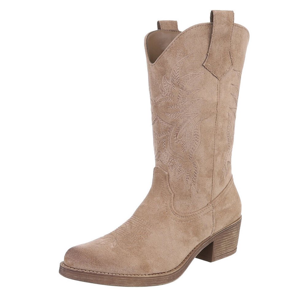 Ital-Design Elegante Cowboystiefel mit Stickerei für Damen Westernstiefel (89937850) Blockabsatz Stiefel in Hellbraun