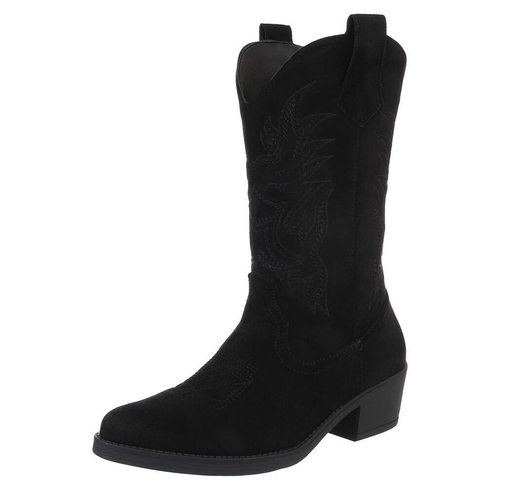 Ital-Design Elegante Cowboystiefel mit Stickerei für Damen Westernstiefel (89937857) Blockabsatz Stiefel in Schwarz
