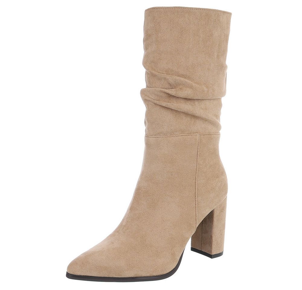 Ital-Design Elegante Damen Boots mit Blockabsatz für Freizeit und Events High-Heel-Stiefel (90851771) Blockabsatz Stiefel in Hellbraun