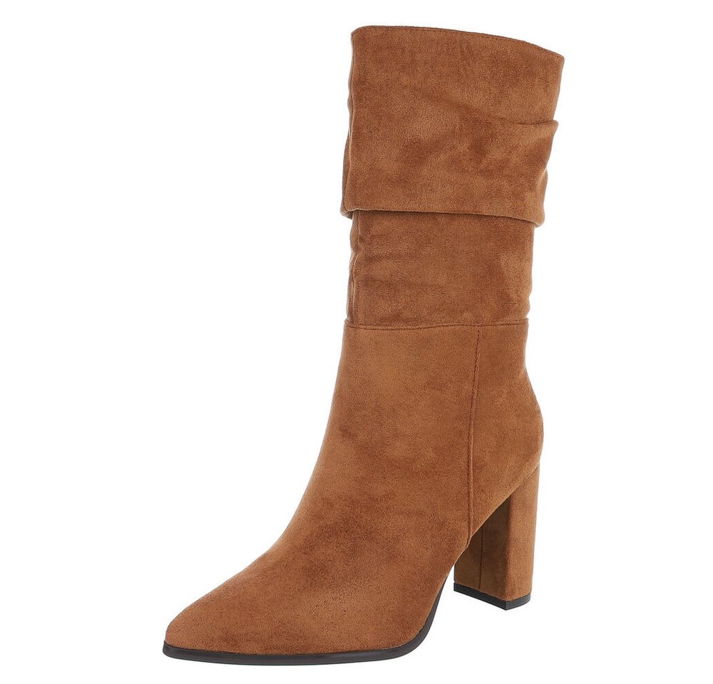 Ital-Design Elegante Damen Boots mit Blockabsatz für Freizeit und Events High-Heel-Stiefel (90851775) Blockabsatz Stiefel in Camel
