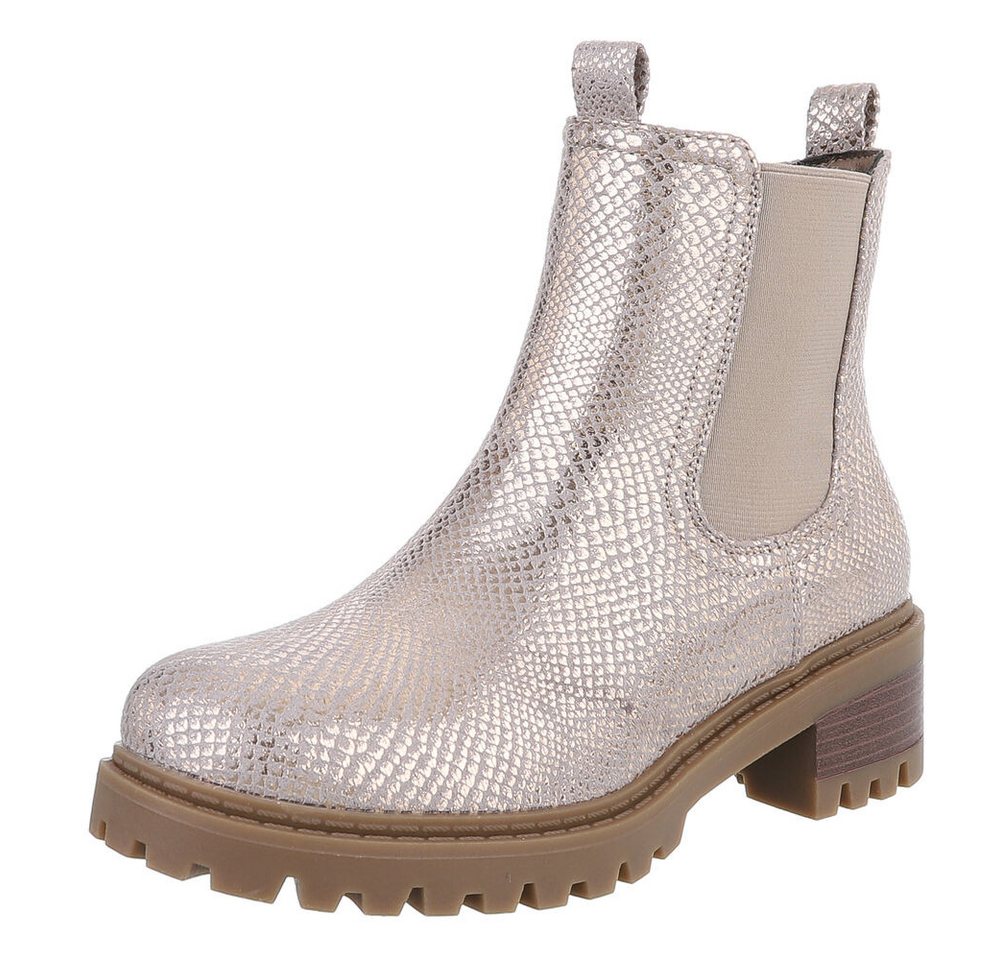 Ital-Design Elegante Damen Boots mit Blockabsatz und elastischen Einsätzen Chelseaboots (90417887) Blockabsatz Stiefeletten in Gold