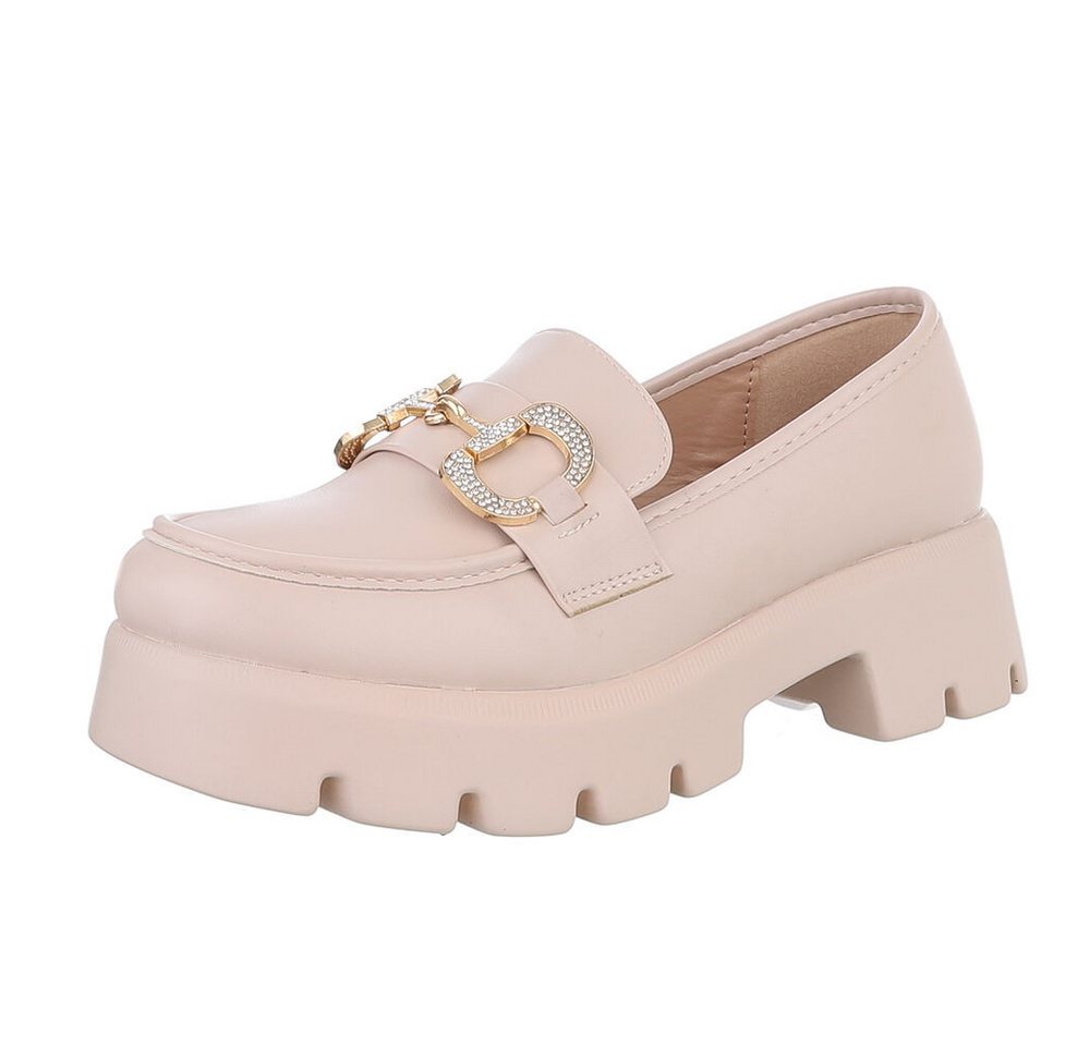 Ital-Design Elegante Damen Loafer mit Schnalle – Komfort für jeden Anlass Slipper (89542405) Blockabsatz Mokassins in Beige