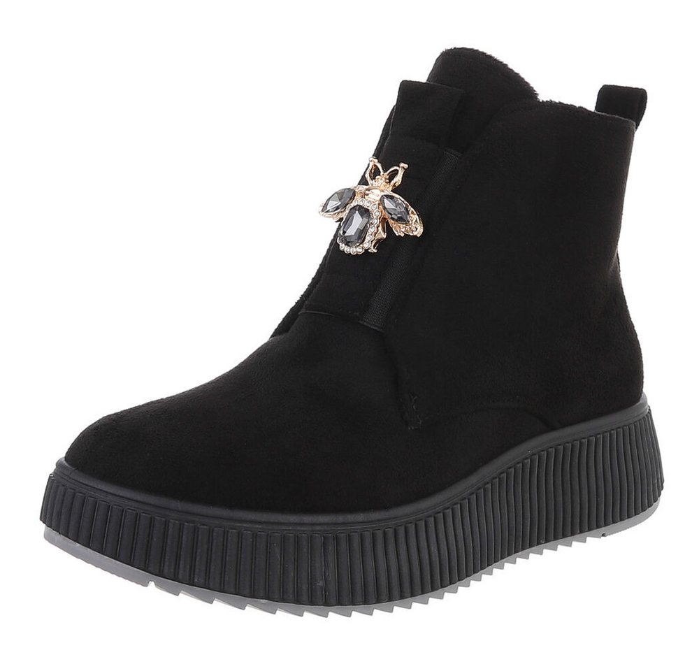 Ital-Design Elegante Damen Plateau-Stiefeletten mit Dekorativem Detail Plateaustiefelette (90457989) Keilabsatz/Wedge Stiefeletten in Schwarz