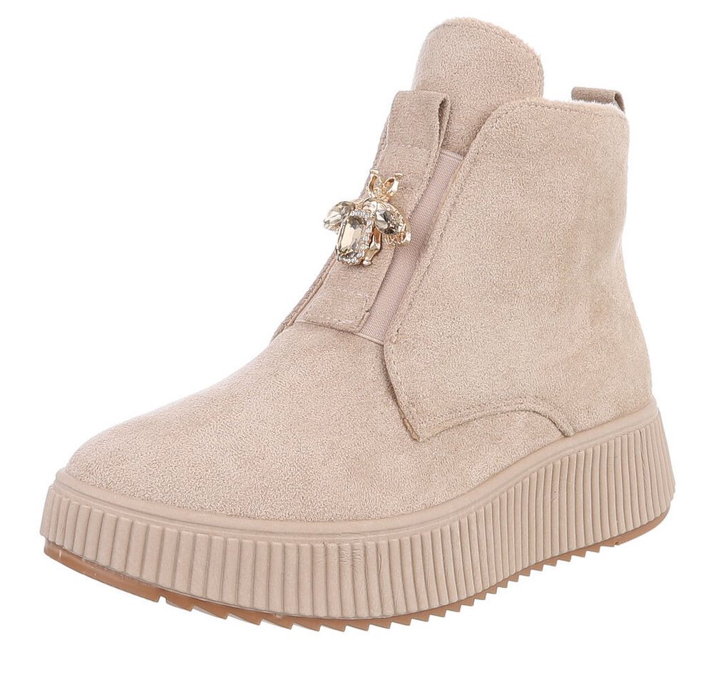 Ital-Design Elegante Damen Plateau-Stiefeletten mit Dekorativem Detail Plateaustiefelette (90457999) Keilabsatz/Wedge Stiefeletten in Beige