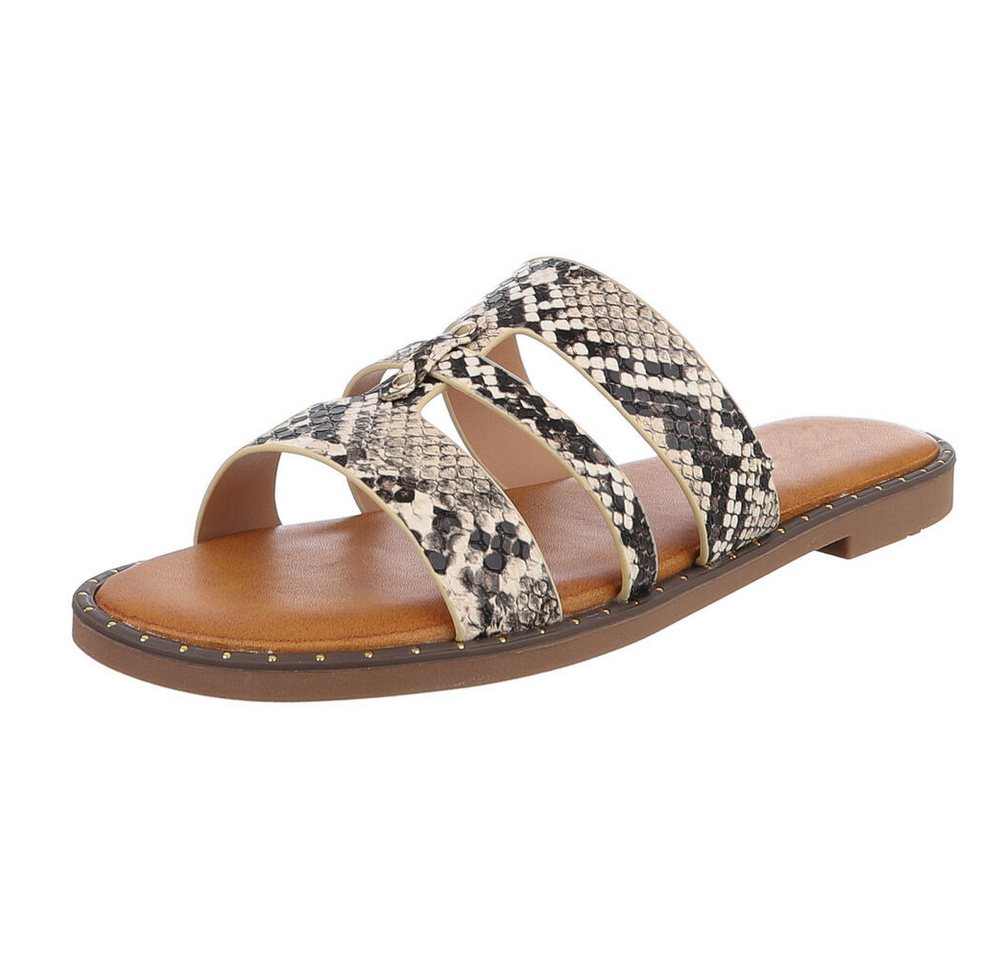 Ital-Design Elegante Damen-Sandalen aus veganem Material, beige Pantolette (89368558) Blockabsatz Pantoletten in Beige
