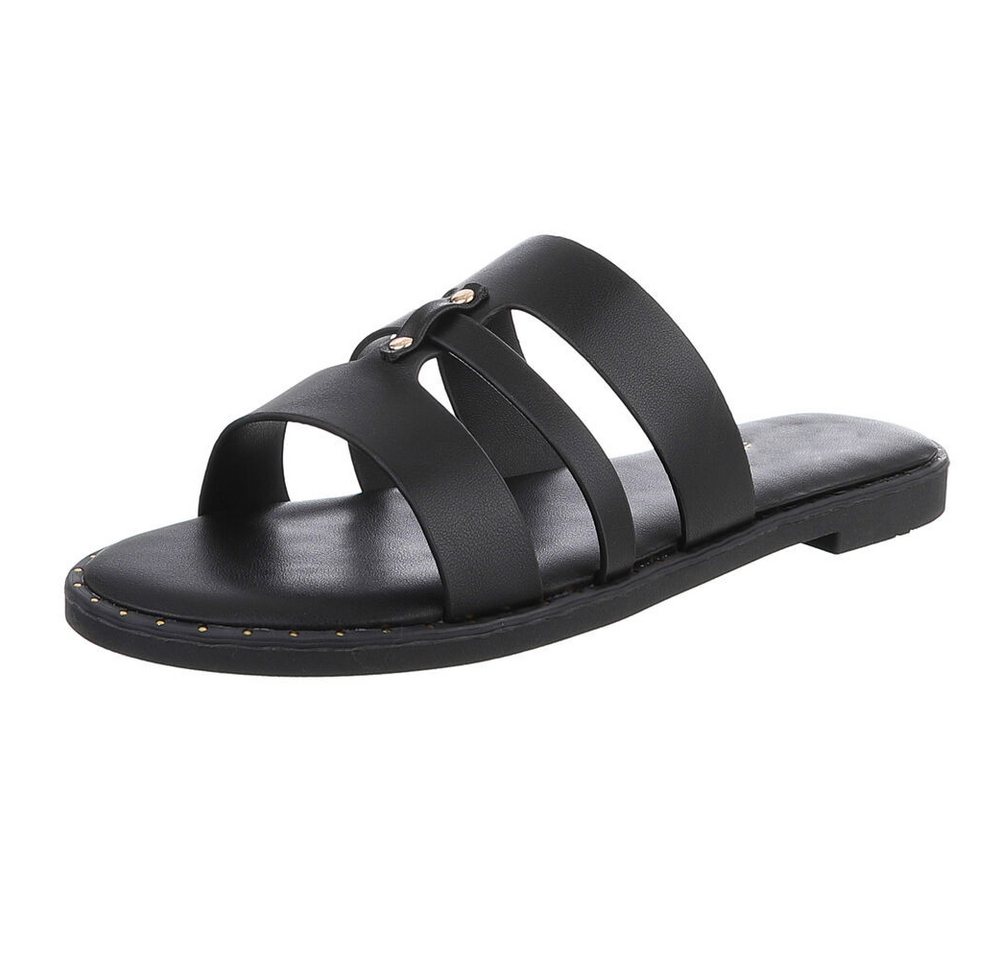 Ital-Design Elegante Damen-Sandalen aus veganem Material, beige Pantolette (89368576) Blockabsatz Pantoletten in Schwarz