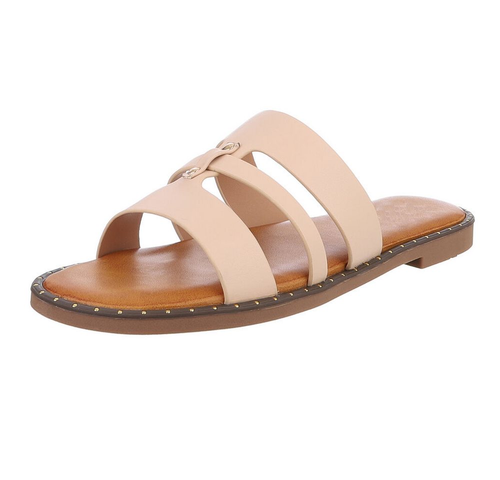 Ital-Design Elegante Damen-Sandalen aus veganem Material, beige Pantolette (89368580) Blockabsatz Pantoletten in Beige