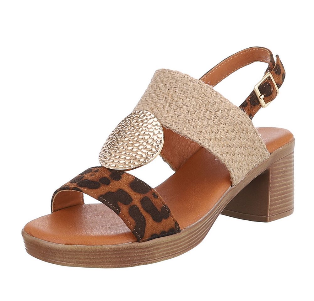 Ital-Design Elegante Damen Sandalen mit Blockabsatz und Gold-Details Sandalette (89929858) Blockabsatz Sandalen & Sandaletten in Braun