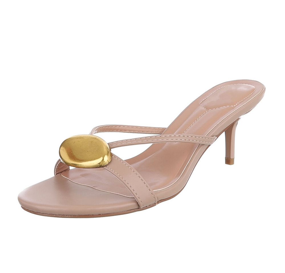 Ital-Design Elegante Damen Sandalen mit goldenem Detail für Anlässe Pantolette (91116943) Pfennig-/Stilettoabsatz Sandalen & Sandaletten in Hellbraun