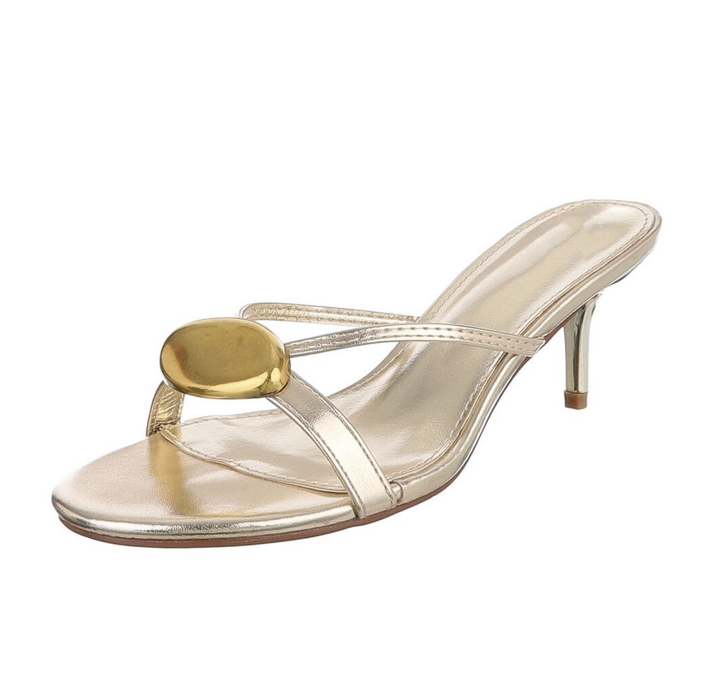 Ital-Design Elegante Damen Sandalen mit goldenem Detail für Anlässe Pantolette (91116951) Pfennig-/Stilettoabsatz Sandalen & Sandaletten in Gold