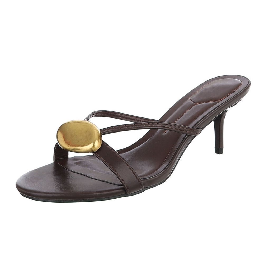 Ital-Design Elegante Damen Sandalen mit goldenem Detail für Anlässe Pantolette (91116956) Pfennig-/Stilettoabsatz Sandalen & Sandaletten in Braun