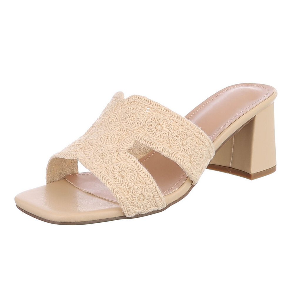 Ital-Design Elegante Damen Sandalen mit Komfort und stilvollem Design Pantolette (91512499) Blockabsatz Sandalen & Sandaletten in Hellbraun