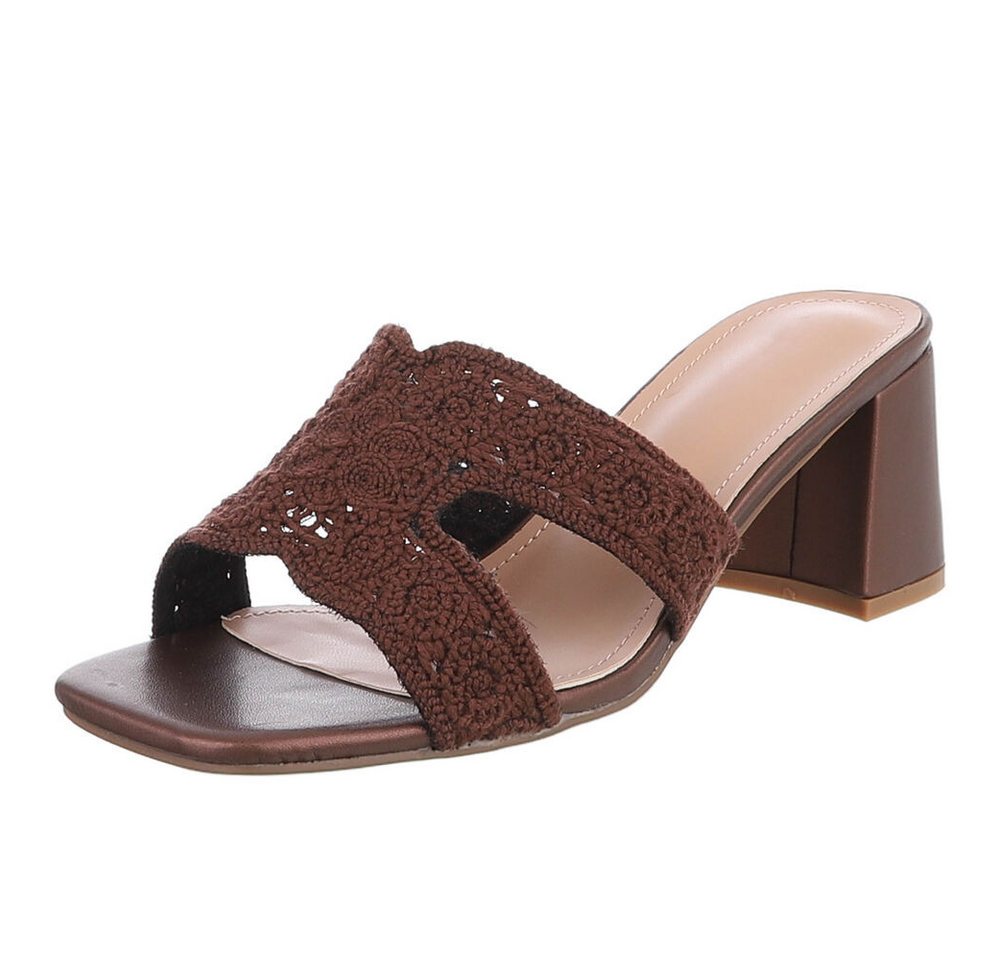Ital-Design Elegante Damen Sandalen mit Komfort und stilvollem Design Pantolette (91512508) Blockabsatz Sandalen & Sandaletten in Braun