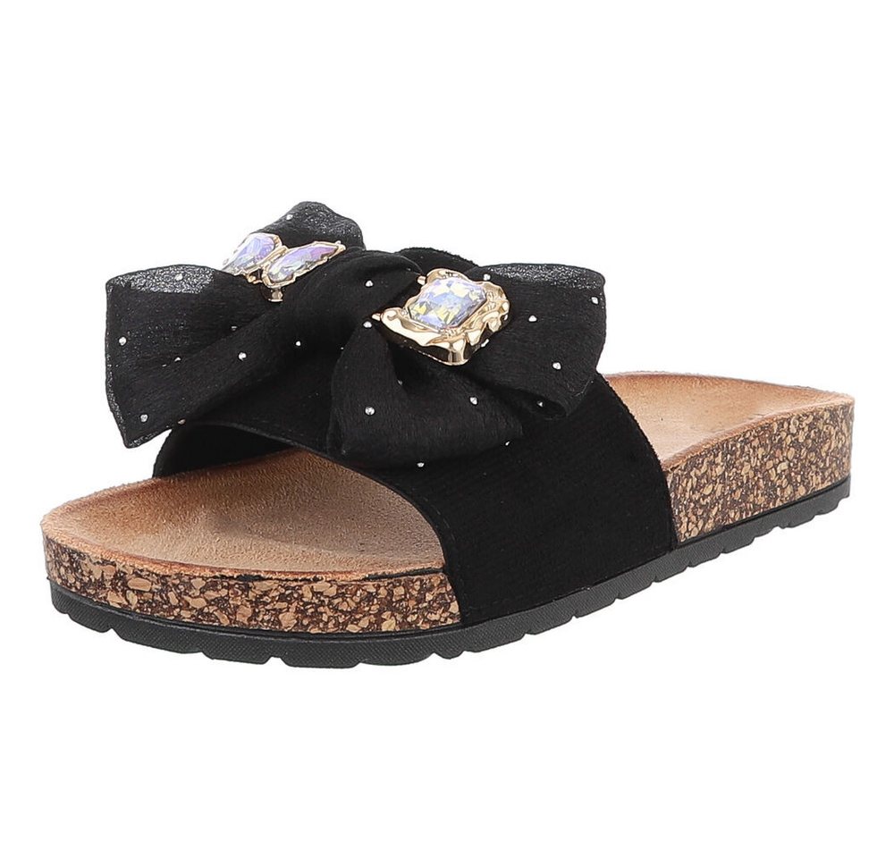 Ital-Design Elegante Damen-Sandalen mit Schleife und Glitzer-Details Pantolette (89542439) Flach Pantoletten in Schwarz