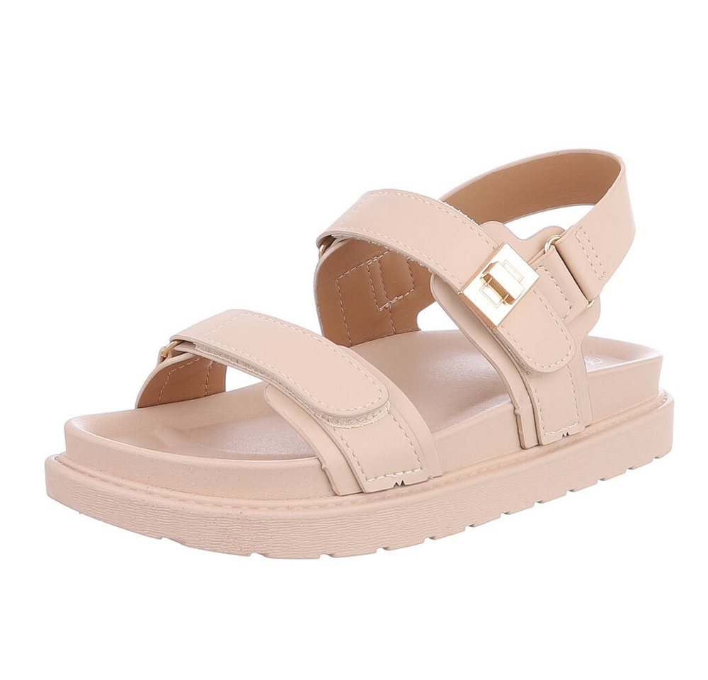 Ital-Design Elegante Damen Sandalen mit Strass-Details für Festlichkeiten Riemchensandalette (89930035) Flach Plateausandaletten in Beige