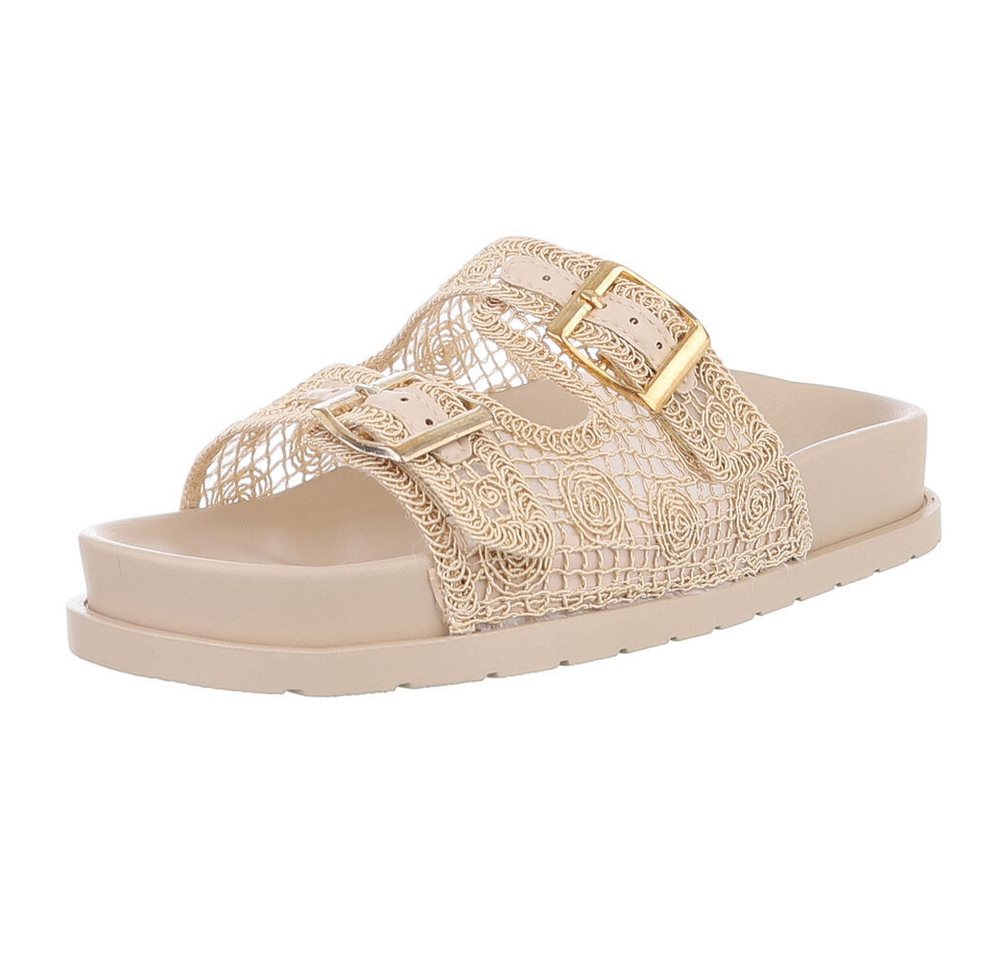 Ital-Design Elegante Damen-Sandalen mit verstellbaren Riemen Pantolette (89372698) Flach Pantoletten in Beige