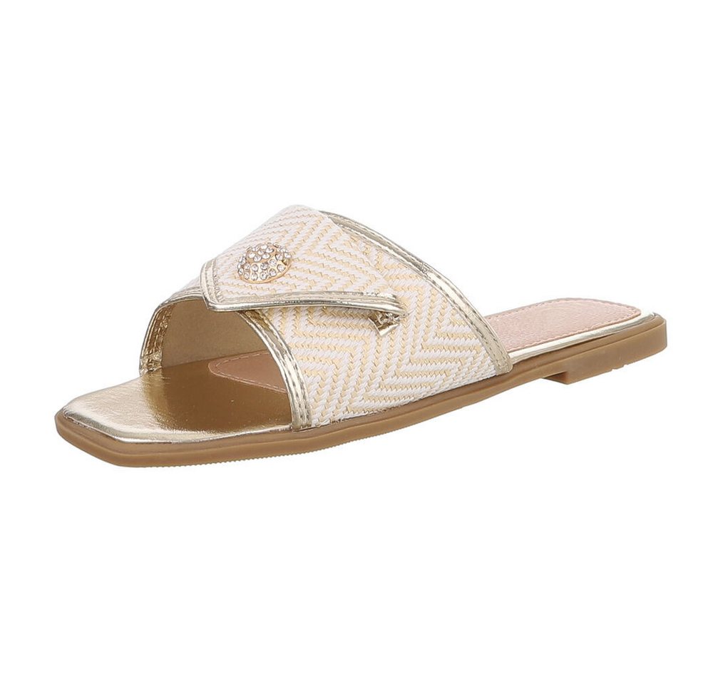 Ital-Design Elegante Damen Slipper mit Chevron-Muster für den Sommer Pantolette (89852783) Blockabsatz Pantoletten in Gold