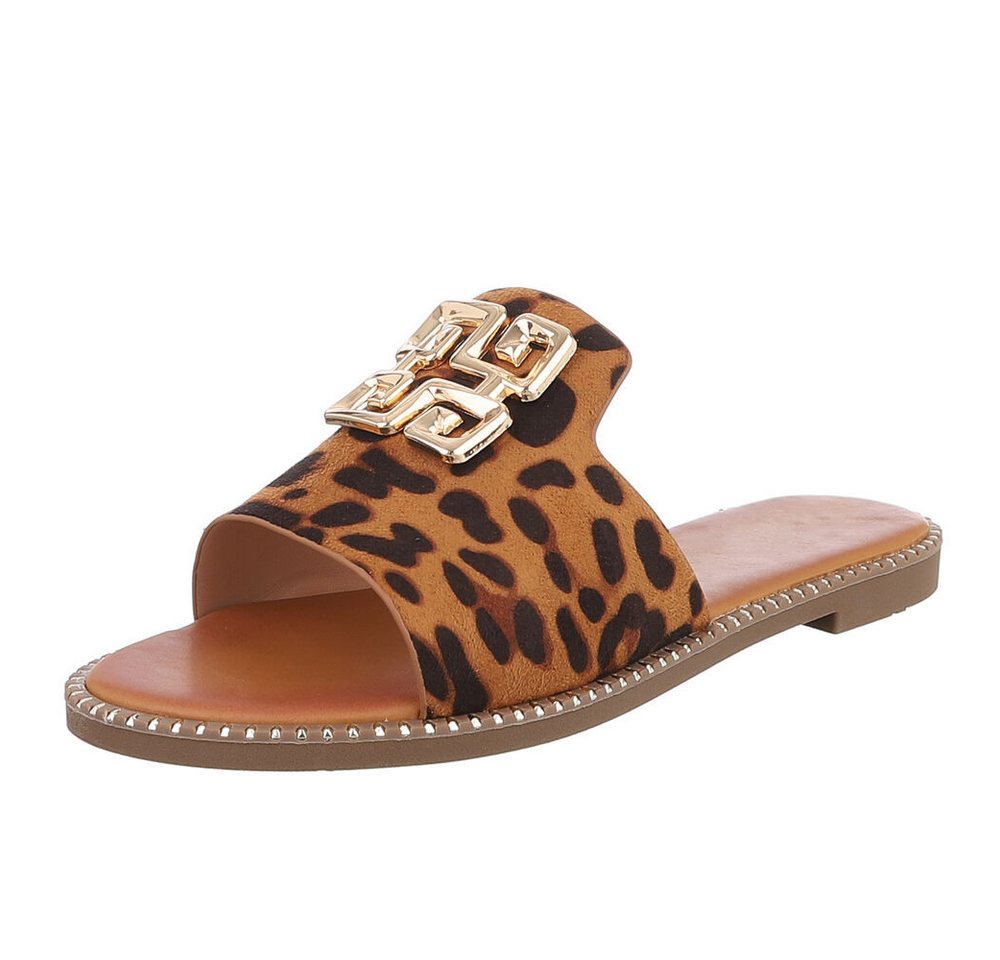 Ital-Design Elegante Damen Slippers mit luxuriöser Verzierung Pantolette (89929970) Blockabsatz Pantoletten in Braun