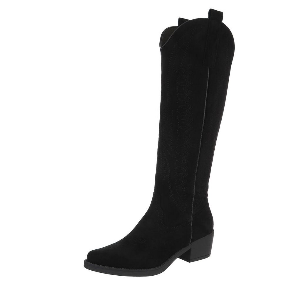 Ital-Design Elegante Damen-Stiefel mit Absatz für Alltag und Freizeit Westernstiefel (65728402) Blockabsatz Stiefel in Schwarz