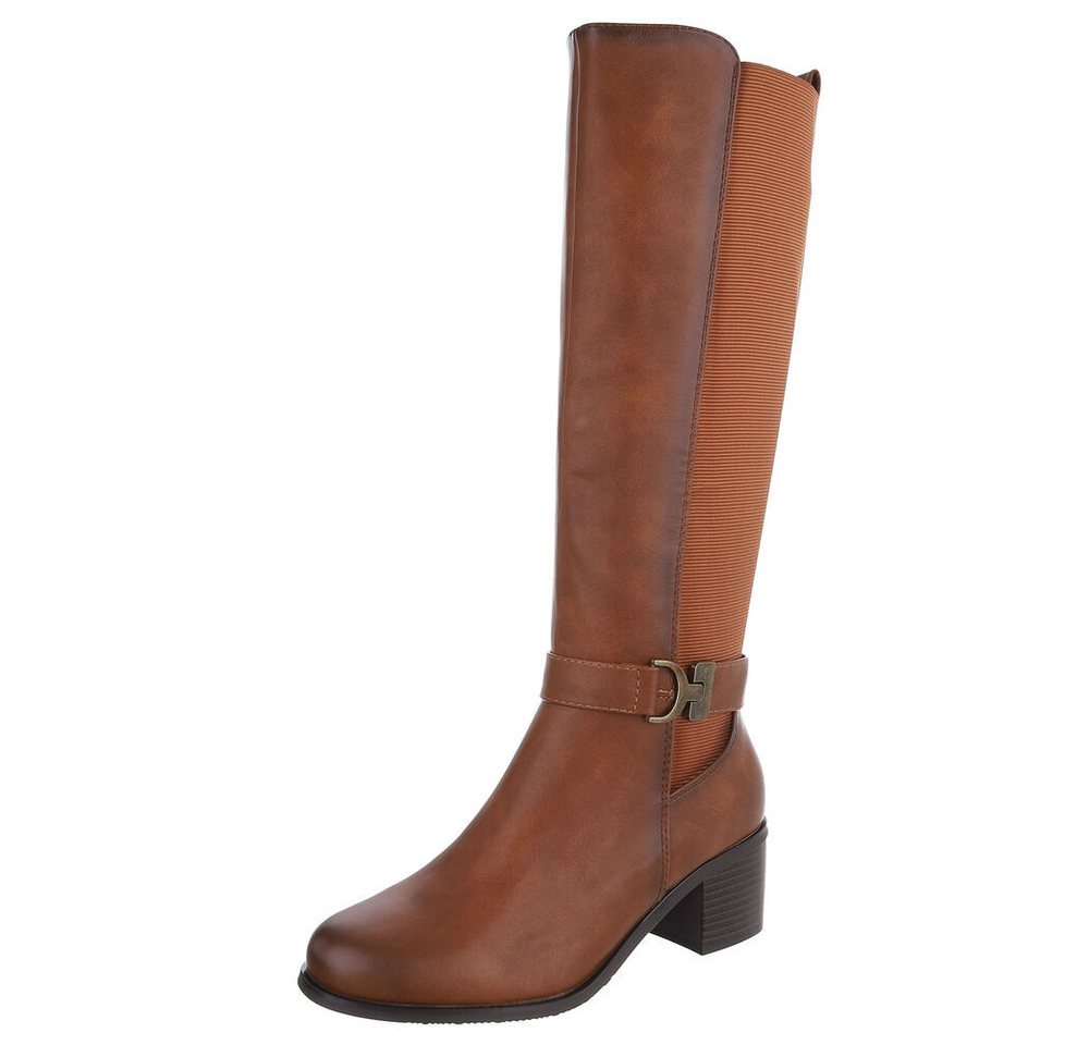 Ital-Design Elegante Damen-Stiefel mit Blockabsatz für Alltag und Freizeit Stiefel (90755920) Blockabsatz Stiefel in Camel
