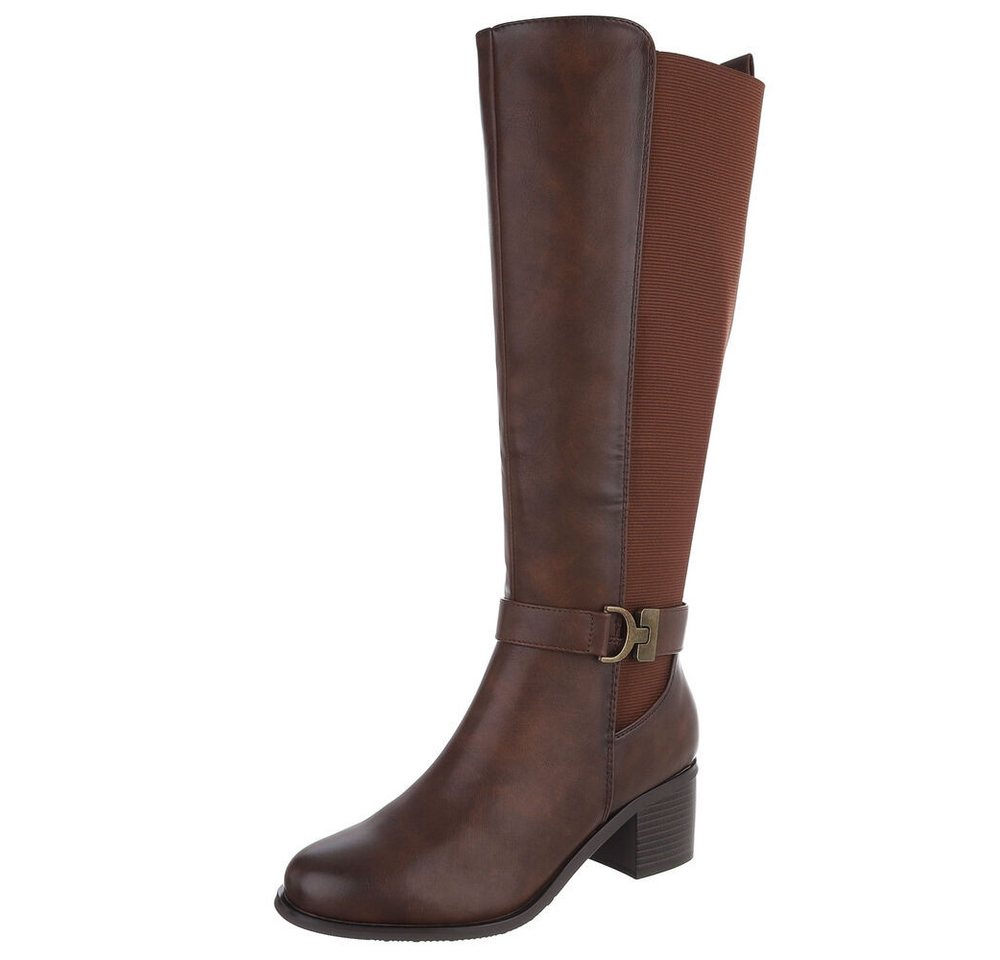Ital-Design Elegante Damen-Stiefel mit Blockabsatz für Alltag und Freizeit Stiefel (90755924) Blockabsatz Stiefel in Braun