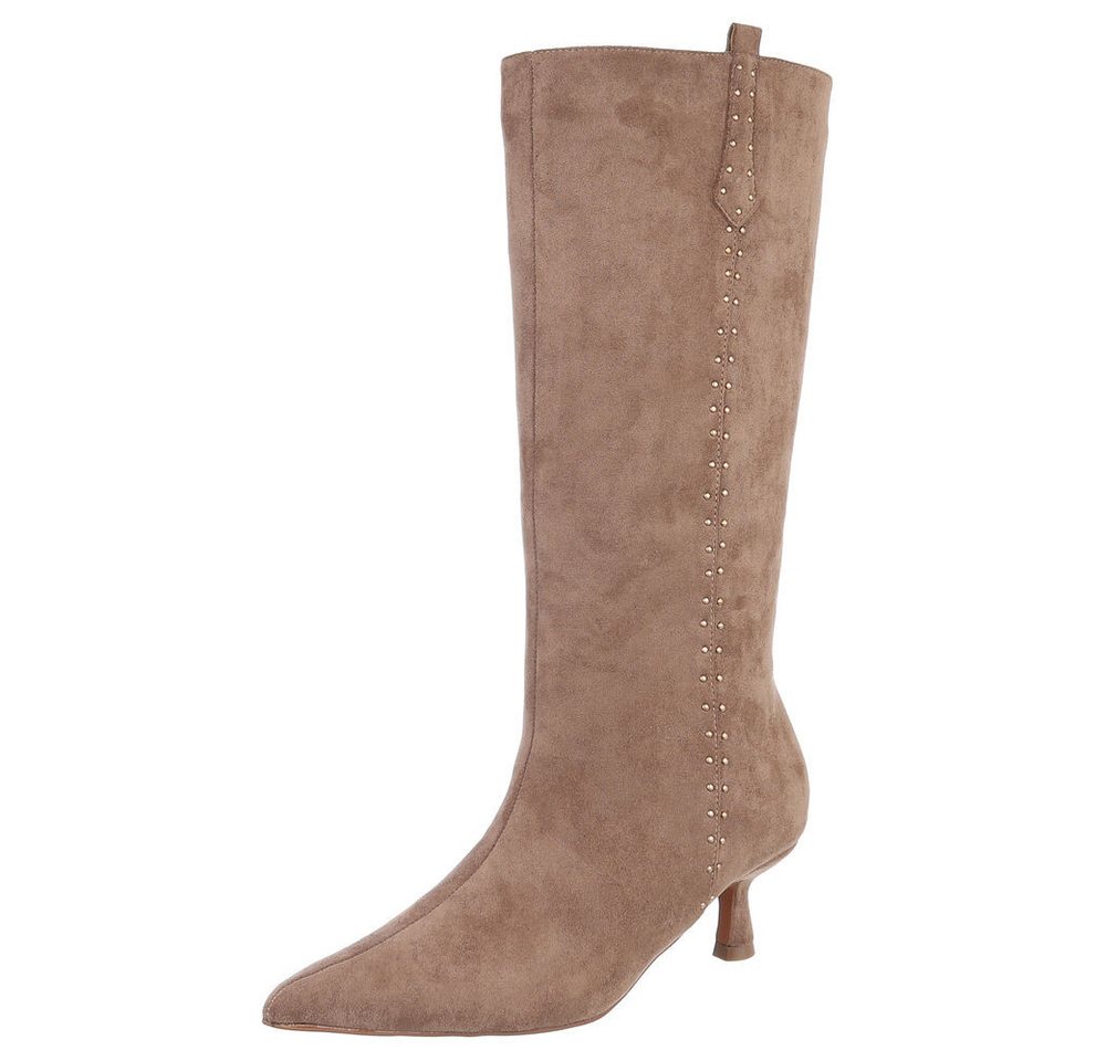 Ital-Design Elegante Damen-Stiefel mit Stiletto und Details Stiefel (90503072) Pfennig-/Stilettoabsatz Stiefel in Hellbraun