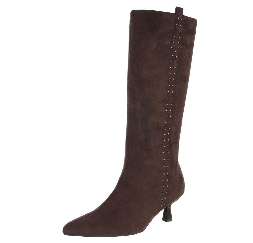 Ital-Design Elegante Damen-Stiefel mit Stiletto und Details Stiefel (90503073) Pfennig-/Stilettoabsatz Stiefel in Braun
