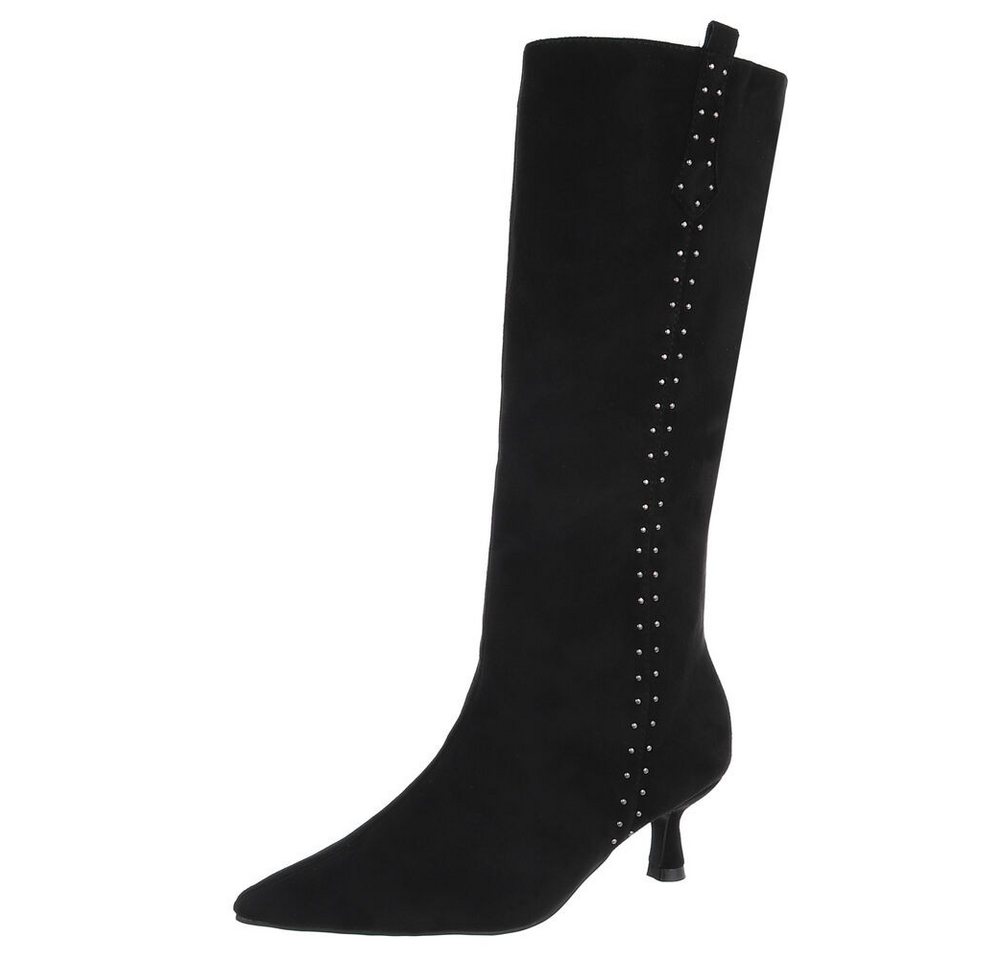Ital-Design Elegante Damen-Stiefel mit Stiletto und Details Stiefel (90503083) Pfennig-/Stilettoabsatz Stiefel in Schwarz