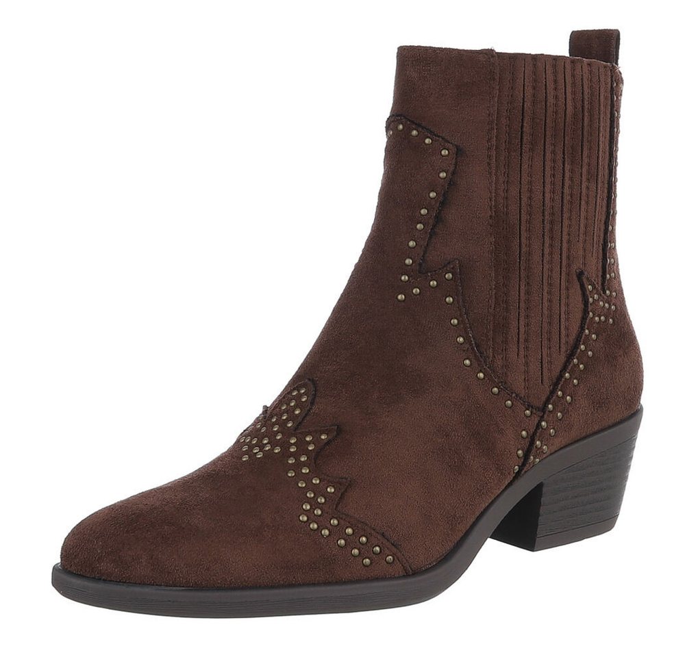 Ital-Design Elegante Damen Stiefelette mit Details für Alltag und Freizeit Westernstiefelette (90471312) Blockabsatz Stiefeletten in Braun