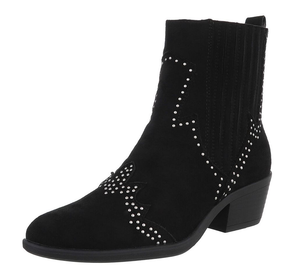 Ital-Design Elegante Damen Stiefelette mit Details für Alltag und Freizeit Westernstiefelette (90471319) Blockabsatz Stiefeletten in Schwarz