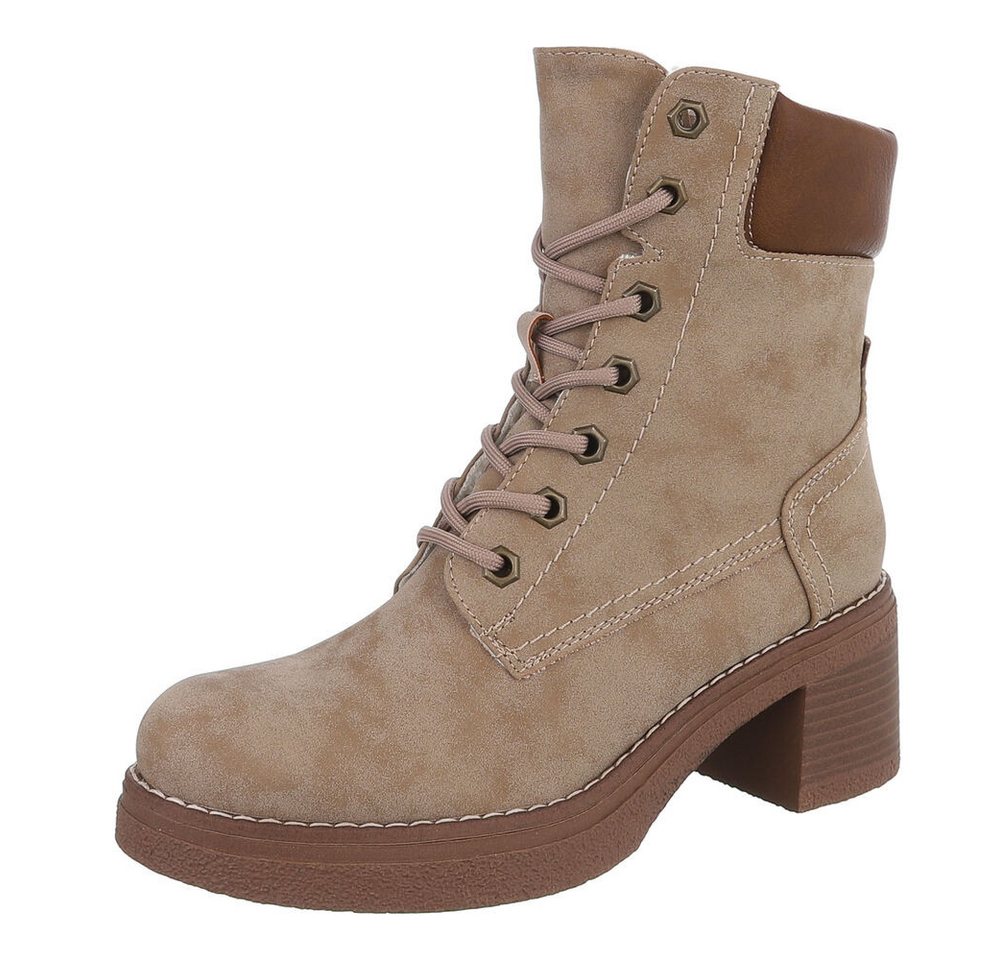 Ital-Design Elegante Damen-Stiefelette mit hochwertigem Material und Komfort Schnürstiefelette (90755979) Blockabsatz Stiefeletten in Hellbraun