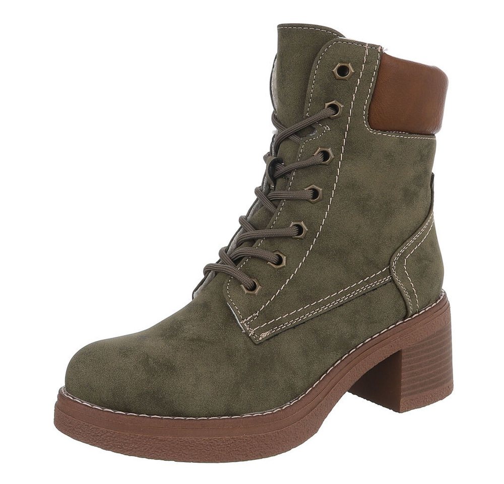 Ital-Design Elegante Damen-Stiefelette mit hochwertigem Material und Komfort Schnürstiefelette (90755986) Blockabsatz Stiefeletten in Grün