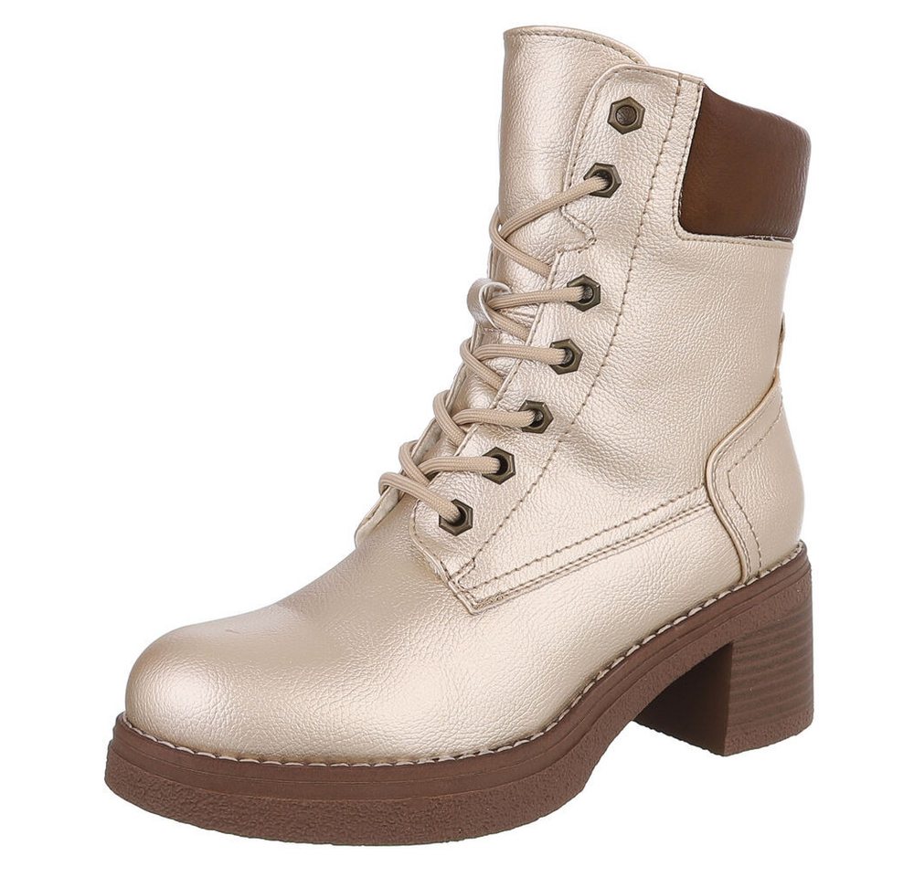 Ital-Design Elegante Damen-Stiefelette mit hochwertigem Material und Komfort Schnürstiefelette (90755990) Blockabsatz Stiefeletten in Gold