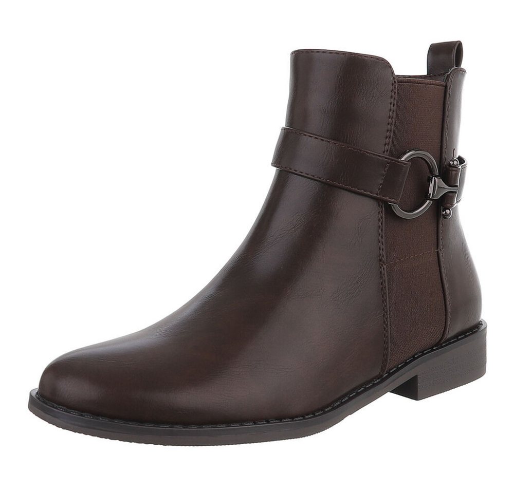 Ital-Design Elegante Damen-Stiefelette mit Schnalle und elastischen Einsätzen Stiefelette (90169395) Blockabsatz Chelsea Boots in Braun