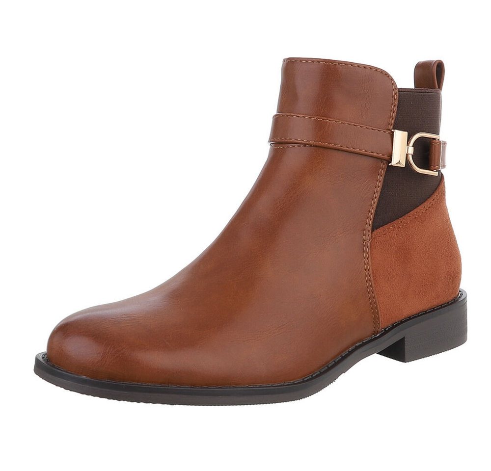 Ital-Design Elegante Damen Stiefeletten mit Schnalle für Herbst/Winter Stiefelette (90169409) Blockabsatz Chelsea Boots in Camel