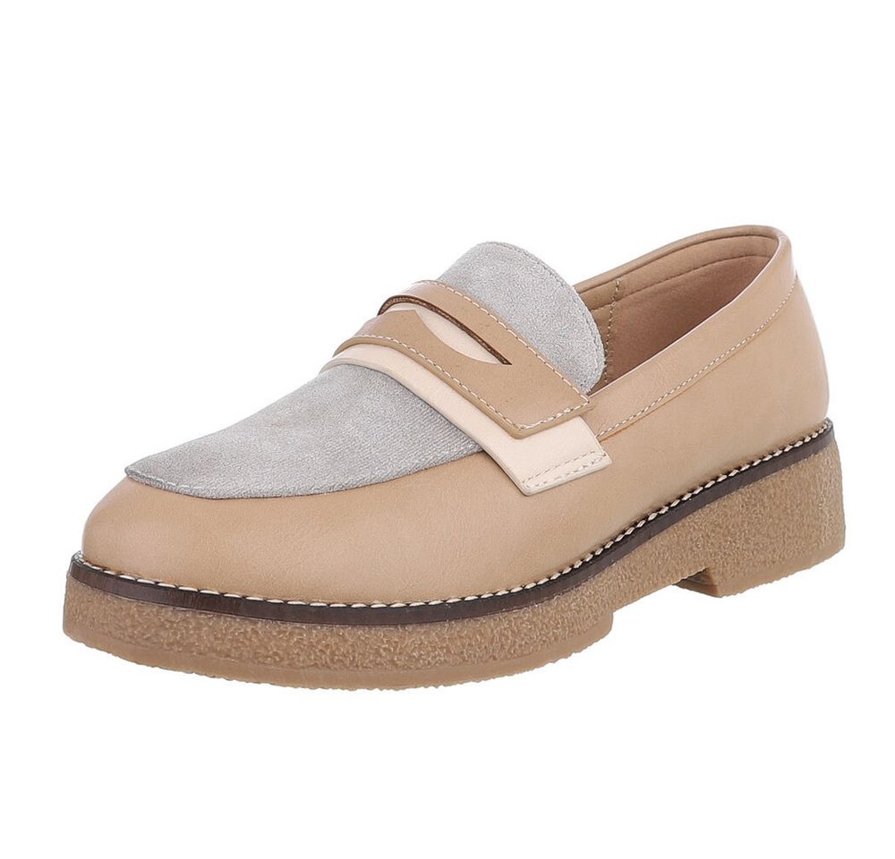 Ital-Design Elegante Damenkomfort-Schuhe mit Riemen für alle Anlässe Slipper (90169303) Blockabsatz Mokassins in Hellbraun