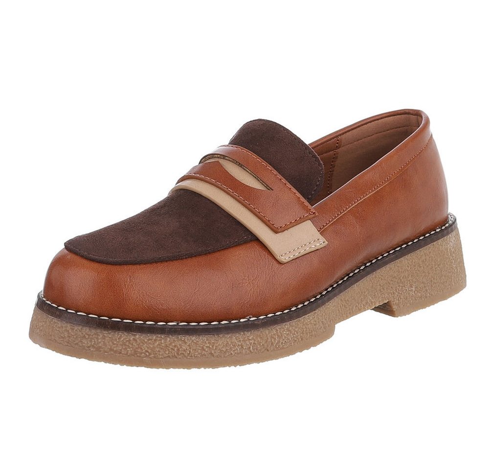 Ital-Design Elegante Damenkomfort-Schuhe mit Riemen für alle Anlässe Slipper (90169307) Blockabsatz Mokassins in Camel