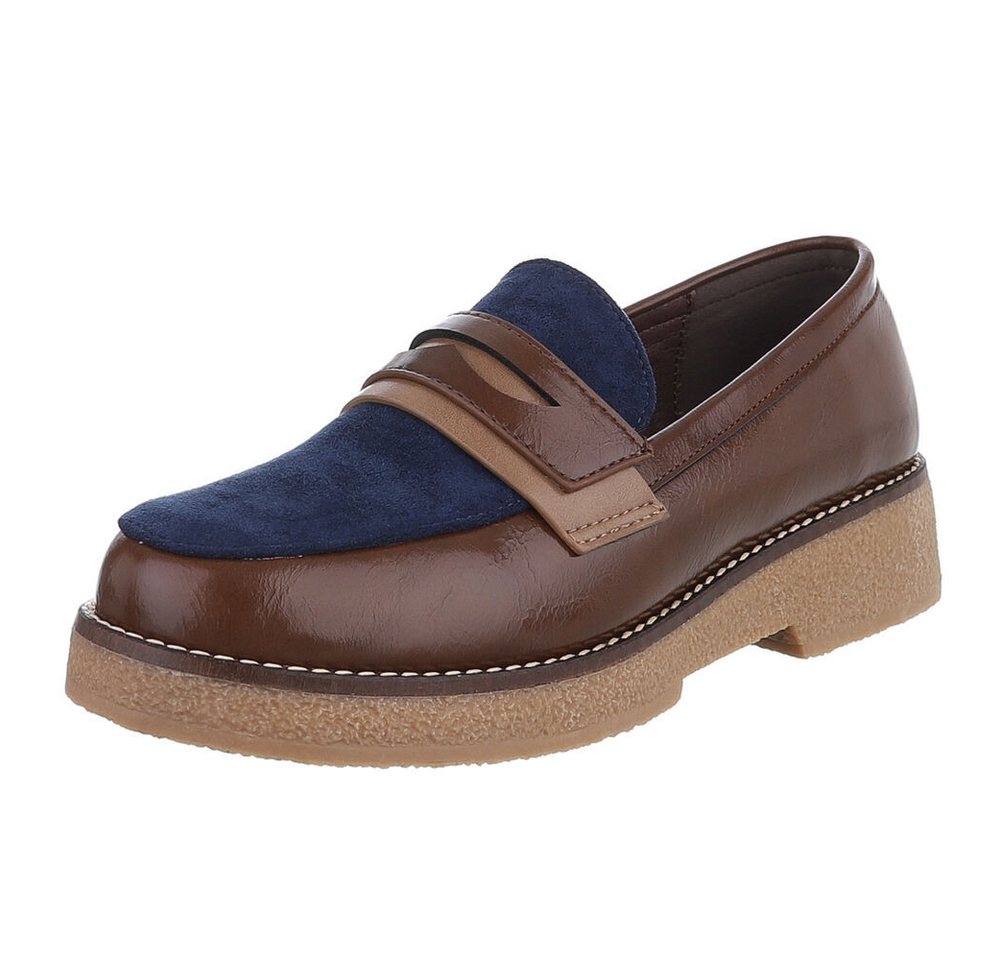 Ital-Design Elegante Damenkomfort-Schuhe mit Riemen für alle Anlässe Slipper (90169316) Blockabsatz Mokassins in Braun