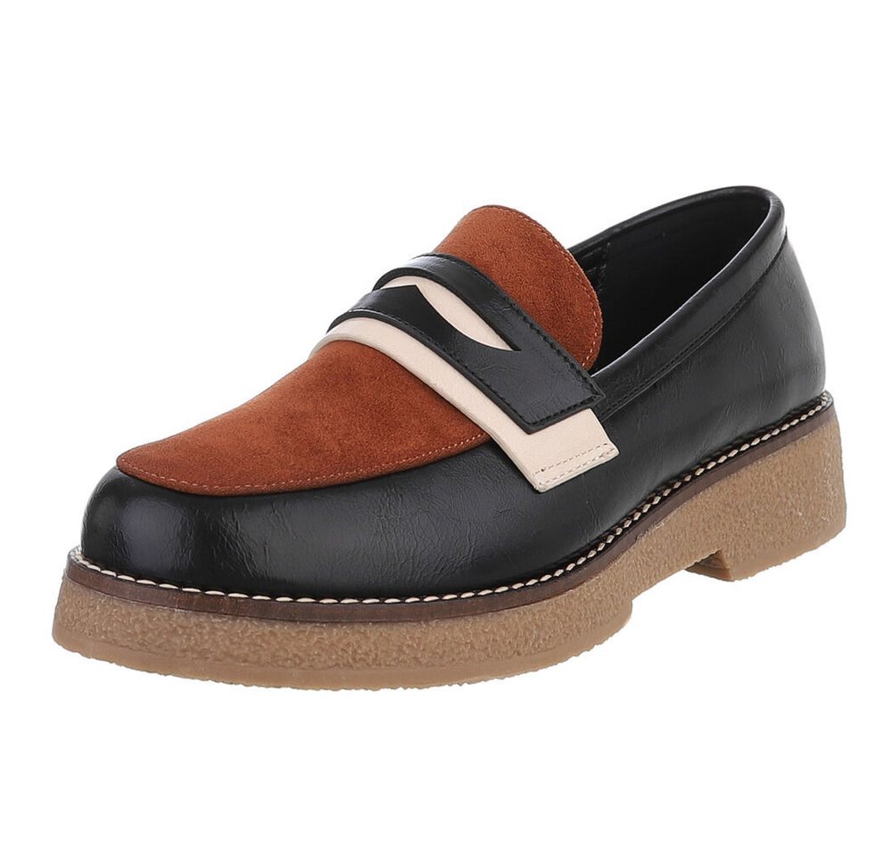 Ital-Design Elegante Damenkomfort-Schuhe mit Riemen für alle Anlässe Slipper (90169317) Blockabsatz Mokassins in Schwarz