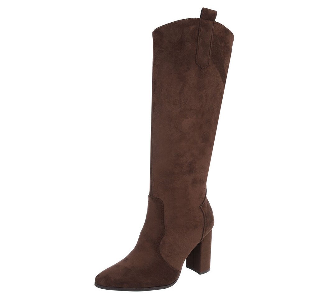 Ital-Design Elegante Damenstiefel mit Blockabsatz für Alltag und Freizeit High-Heel-Stiefel (91154688) Blockabsatz Stiefel in Braun