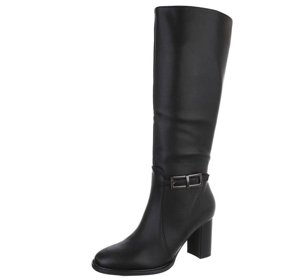 Ital-Design Elegante Damenstiefel mit Blockabsatz und Schnalle High-Heel-Stiefel (90756019) Blockabsatz Stiefel in Schwarz