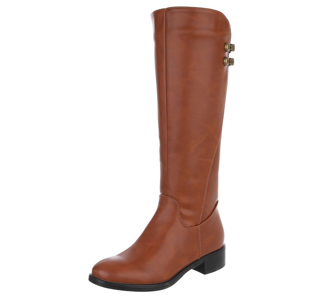 Ital-Design Elegante Damenstiefel mit dekorativen Details für Alltag Stiefel (90110012) Blockabsatz Flache Stiefel in Camel