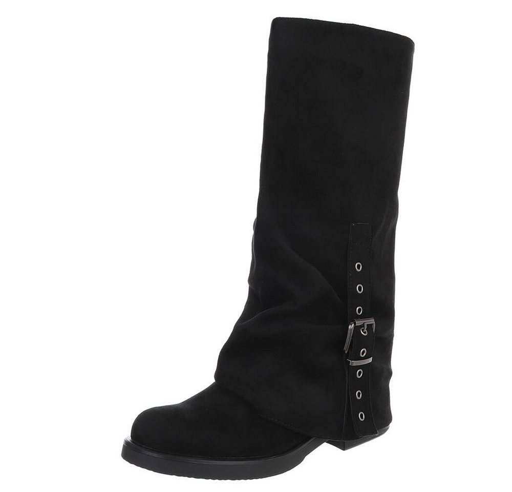 Ital-Design Elegante Damenstiefel mit Riemenverzierung für Herbst Westernstiefel (90458192) Blockabsatz Flache Stiefel in Schwarz